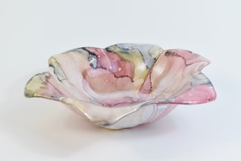 Beautiful Glass Candy Dish With Pinks & Earth Tones