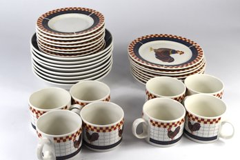 Majesticware By Oneida Rooster Plates Bowls & Cups Mugs - 32pcs Total