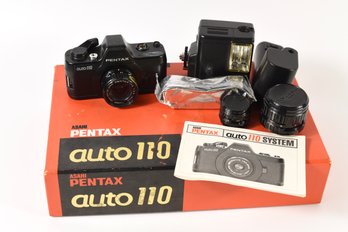 Pentax Auto 110 Film Camera With 18mm Lens &  Extras