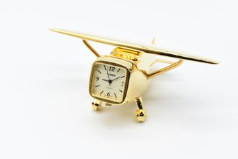 Timex Airplane Desk Clock Aviation Gold Toned