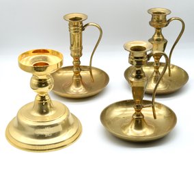 3 Brass & 1 Gold Plated Candle Holders - 4 Total