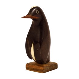 Wood Carved Penguin With Bone Inlay