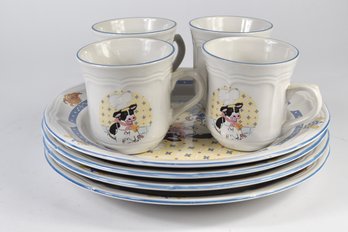 Newcor Stoneware Whimsical Cow Plates & Cups - 8pcs Total