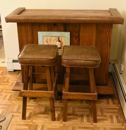 Padded Bar With Shelving &  2 Cushioned Bar Stools