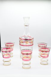 Decanter & Glass Set With Gold Inlay - 6pcs Total