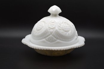 Milk Glass Lidded Serving Bowl