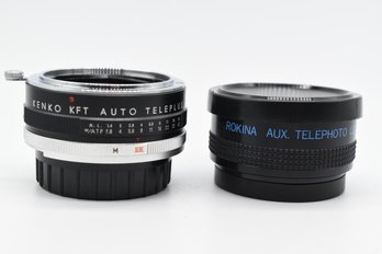 Kenko KFT Auto Teleplus Lens & Rokina Aux. Telephoto Camera Lens - 2 Total With Case