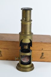 Antique Brass Microscope With Wooden Case