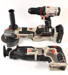 Porter Cable 20V Lithium Cordless Reciprocating Saw Angle Grinder & Power Drill - 3 Total