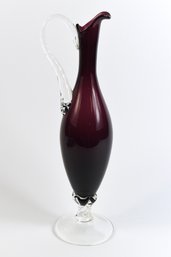 Gorgeous Deep Purple Murano Glass Pitcher Vase With Twisted Handle Made In Italy