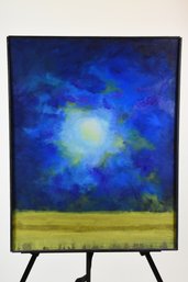 'Blue & Yellow' Abstract Landscape Painting On Canvas Signed Edwy