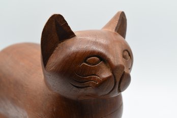 Wood Carved Cat Vessel Tray Basket