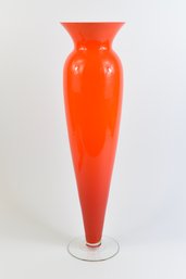Vibrant Murano Glass Vase Bright Orange Layered W/ Milk Glass