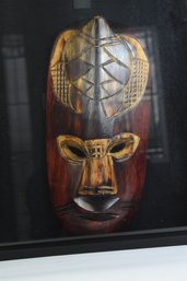 Tribal Wooden Mask In Display Case