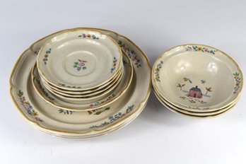 Inter National Stoneware Floral Plates Saucers Bowls - 11pcs Total