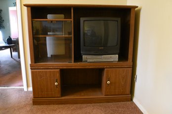 Entertainment Center Wood Tv Stand With TV & DVD VHS Player