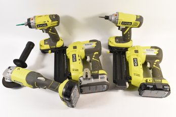 Ryobi Lithium Impact & Drill Gun Airstrike 18v Nailers 4 1/2' Angle Grinder - 5 Total