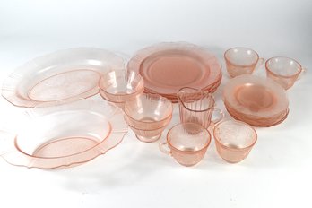 Pink Glass Dishware Plates Desert Bowls Cups - 25pcs Total