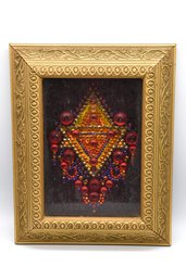 Beaded Sequenced Native Design In Decorative Gold Toned Frame