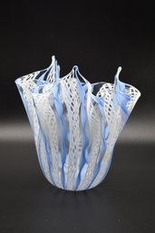 Murano Glass Italian Latticino Handkerchief Vase