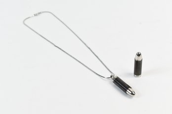 18k White Gold Plated Necklace With Bullet Pendant 18'