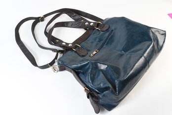 Navy Blue Pocketbook With Brown Straps