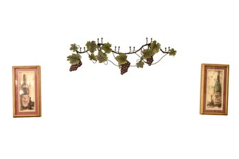 Metal Grape Vine Decor & 2 Framed Prints