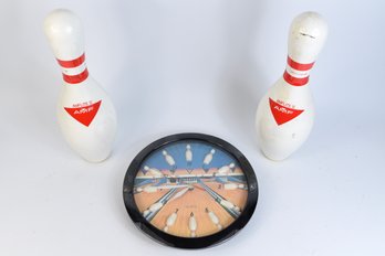 AMF Bowling Pins & Wall Clock - 3pcs Total