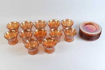 Carnival Glass Footed Desert Cups & Plates - 24pcs Total