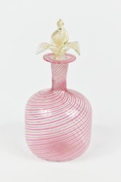 Lovely Murano Glass Perfume Bottle With Sparkling Spiral Ribbon Meeting A Leafed Top