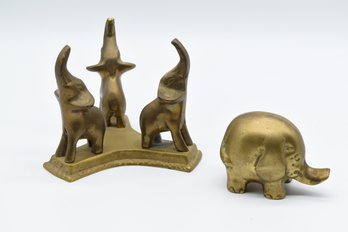 Brass Elephant Display & Figure - 2 Total