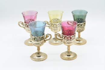 5 Colored Glass Shotglass Goblets Drinking Glasses