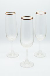 3 Champagne Glasses With Gold Toned Rim