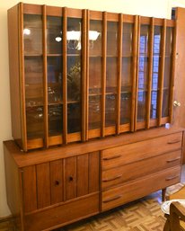 Walnut Mid-century Style 2 Part China Cabinet