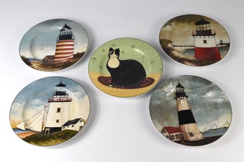 David Carter Brown Collection Lighthouse Plates & Cat Plate - 5 Total