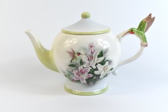 Lena Liu Hummingbird & Lillies Ceramic Teapot Decorated With Flowers