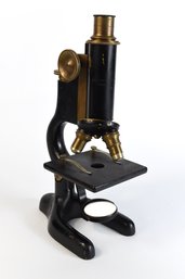 Vintage Bausch & Lomb Monocular Microscope With Brass Knobs & Mirror - 2 Objectives