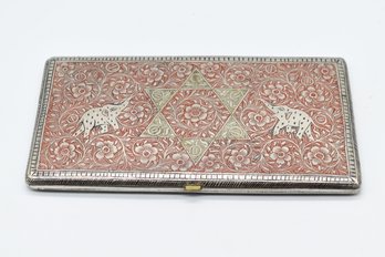 Beautiful Mid Century Indian Silver Plated & Enameled Elephant Cigarette Case