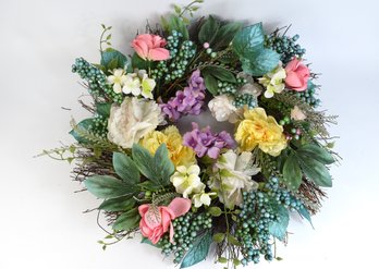 Spring Wreath Colorful Faux Flowers