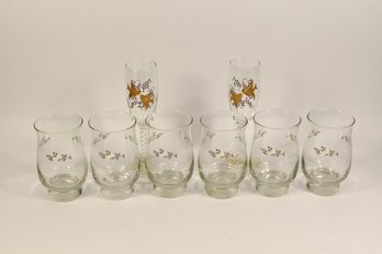 Hand Decorated Floral Glasses - 8pcs Total