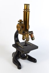 Antique Ernst Leitz Wetzlar Brass Monocular Microscope With 3 Objectives