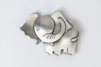 Cute Silver Toned Elephant Brooch Pin