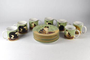 'cat Collection' By Warren Kimble Plates & Mugs - 14pcs Total