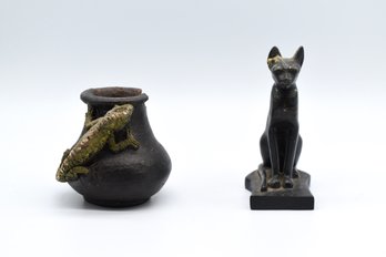 Lizard Vase & Basset Cat Figure - 2pcs Total