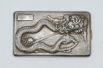 Chinese Dragon Cigarette Case Stamped Silver 148g