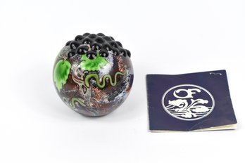 Orient & Flume Limited 38/250 'applied Grapes' Signed Alexander AKA Ed Seaira Art Glass Paper Weight