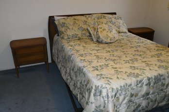 Queen Bed With Wood Backboard & 2 Night Tables