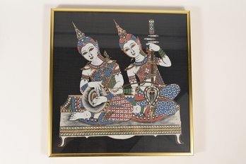 Thai Silk Tapestry In Gold Toned Frame