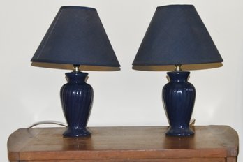 BLUE CERAMIC LAMP WITH SHADE -SET OF 2