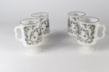 Milk Glass Mugs 'lovers Cup' - 4pcs Total